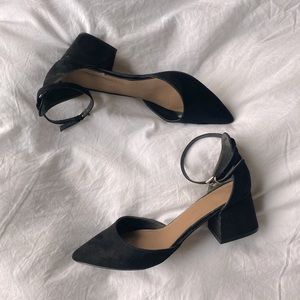 ASOS Black Suede Low Block Ankle Wrap Heel